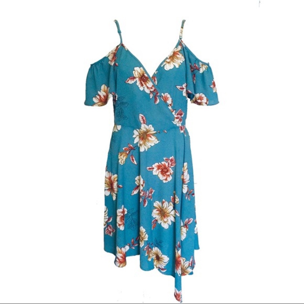 Xhilaration blue flowered cold shoulder dress